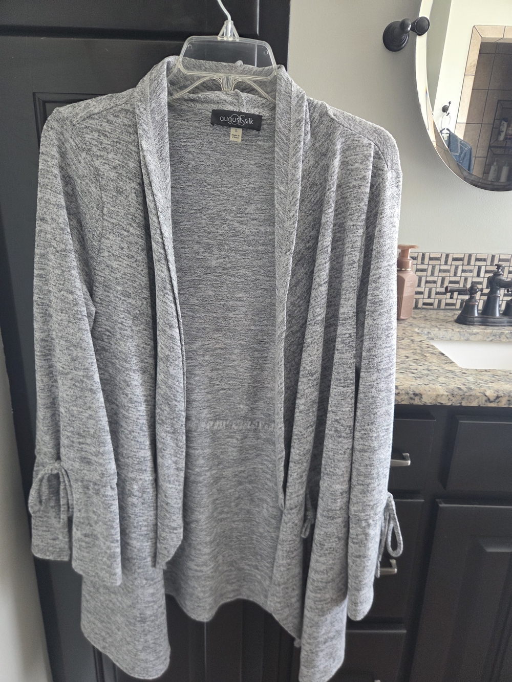 august silk Light Heather Gray Open Front Tie-Sleeve Cardigan